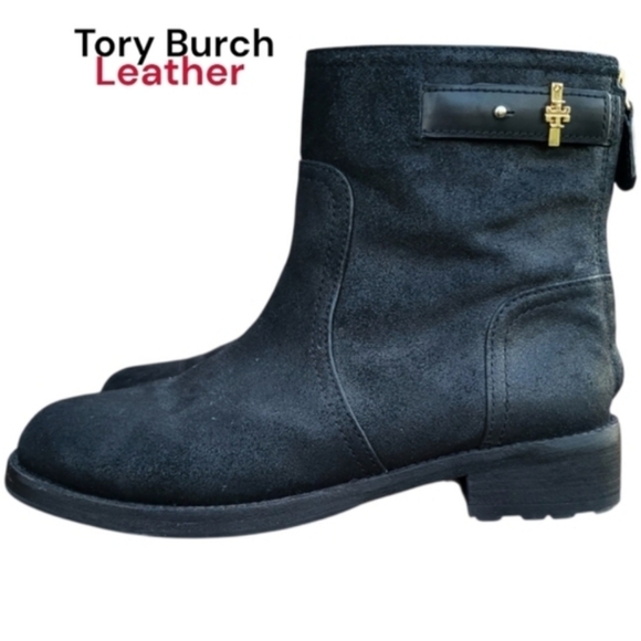 Tory Burch Selena Black Leather Distress Metallic Ankle Boot Dress Shoe Women 9 - Picture 5 of 9